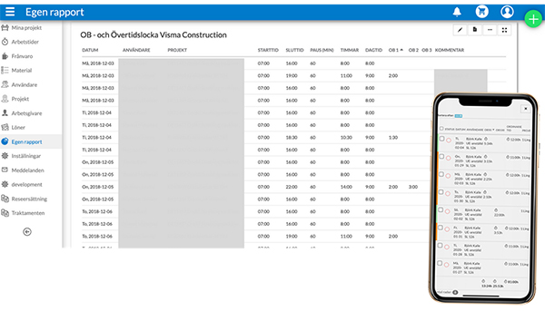Snabb överblick av OB och övertid via webb och app