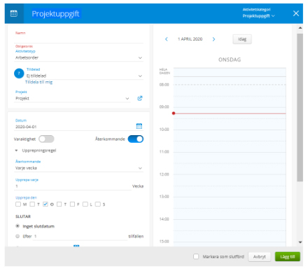 Med vår aktivitetshantering i projektplanen kan ni lägga upp projektuppgifter