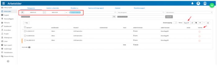 För att enklast ta fram alla timmar som ska attesteras så kan du välja Öppen status och ange en tidsperiod